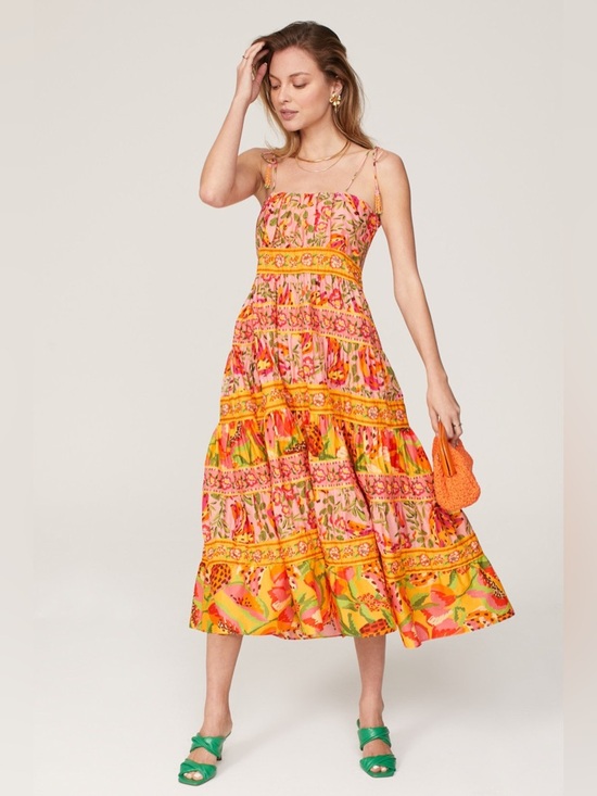 Farm Rio Mixed Fruits Paradise Cotton Midi Dress | Size Small - Picture 2 of 15